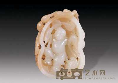 清 玉雕刘海戏蟾坠 长5.5cm